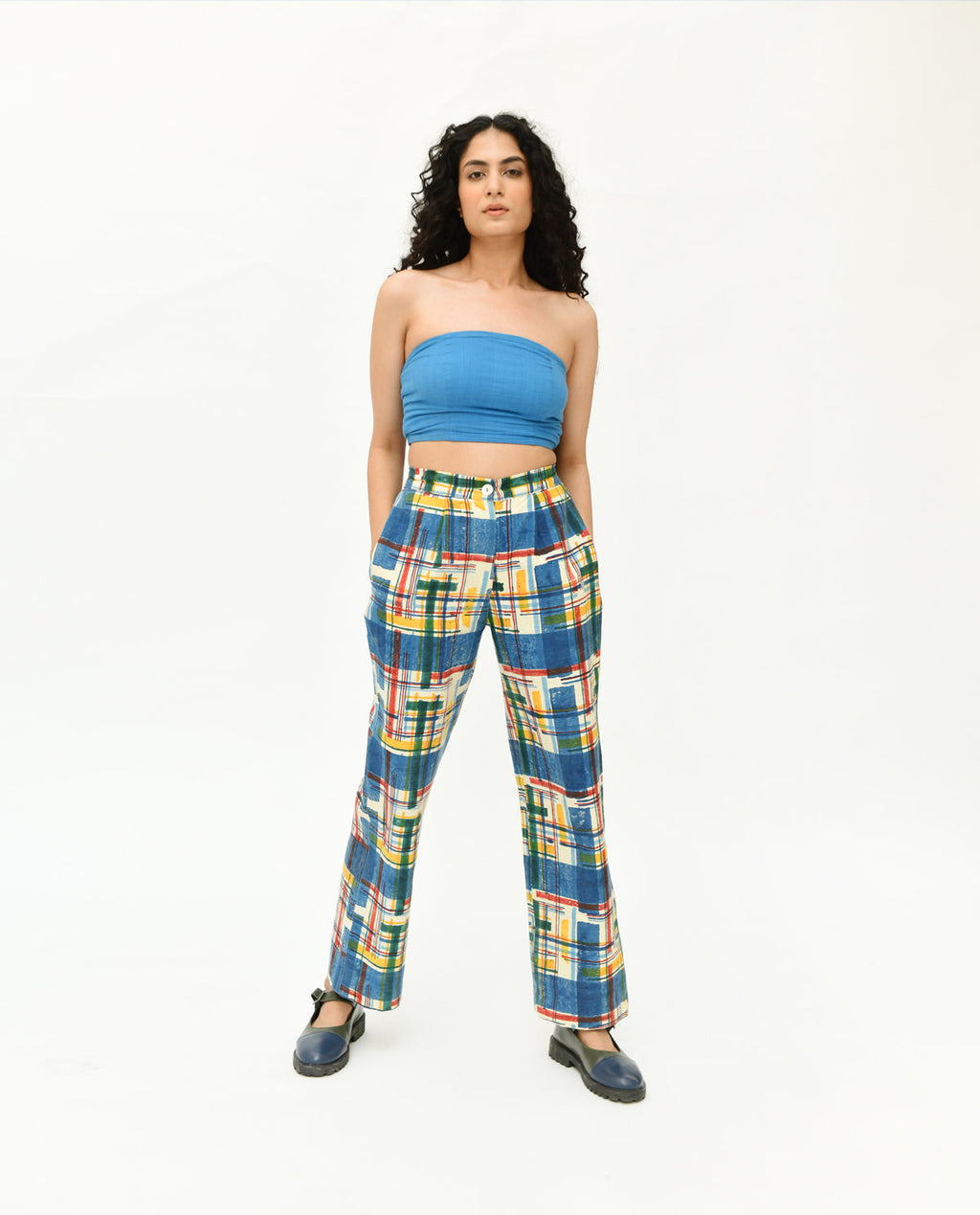 Blue Organic Cotton Bralette Top by Rias Jaipur with 100% Organic Cotton, Blue, Bralette Tops, Casual Wear, Handspun, Handwoven, Relaxed Fit, Solids, Void, Void by Rias Jaipur, Womenswear at Kamakhyaa for sustainable fashion