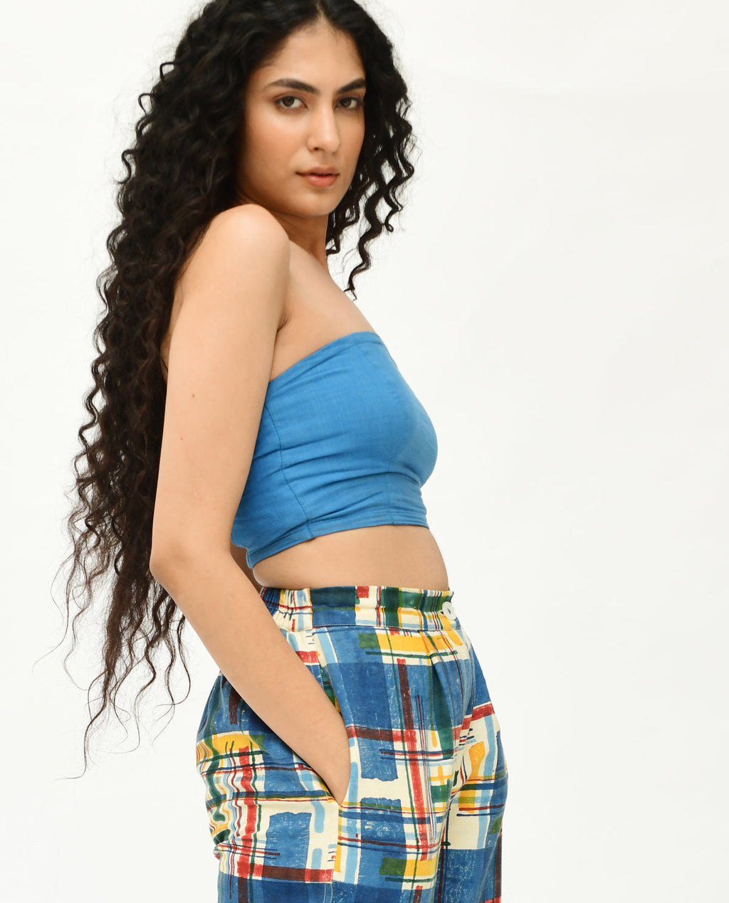 Blue Organic Cotton Bralette Top by Rias Jaipur with 100% Organic Cotton, Blue, Bralette Tops, Casual Wear, Handspun, Handwoven, Relaxed Fit, Solids, Void, Void by Rias Jaipur, Womenswear at Kamakhyaa for sustainable fashion