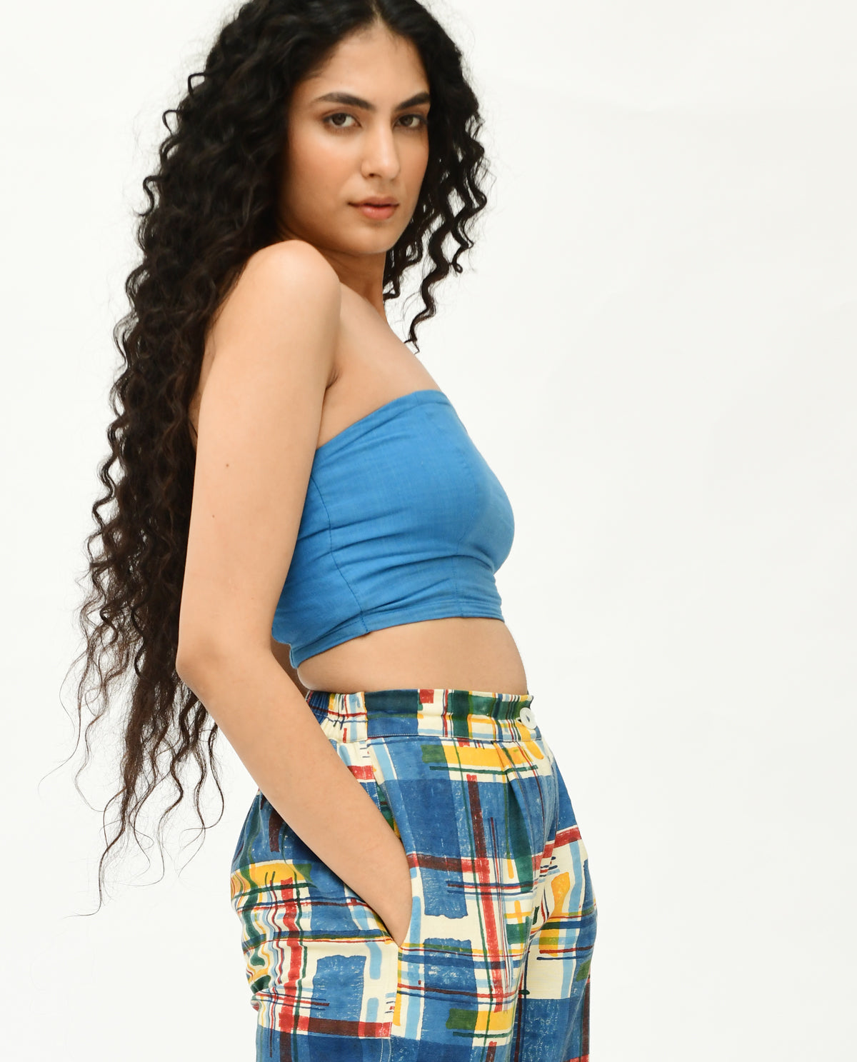 Blue Organic Cotton Bralette Top by Rias Jaipur with 100% Organic Cotton, Blue, Bralette Tops, Casual Wear, Handspun, Handwoven, Relaxed Fit, Solids, Void, Void by Rias Jaipur, Womenswear at Kamakhyaa for sustainable fashion