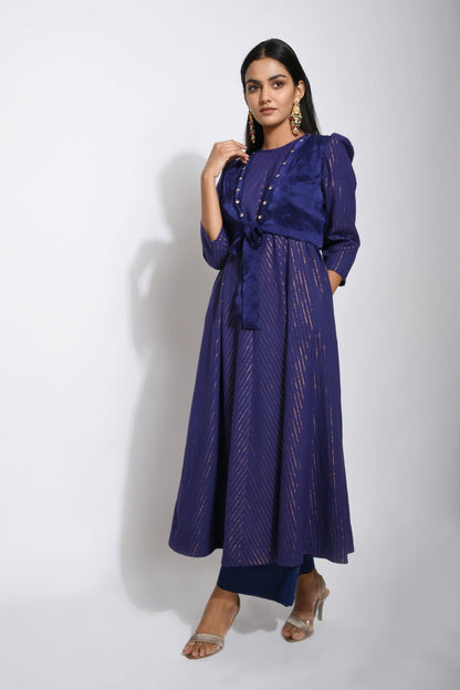 Violet Cotton Kurta Set With Dupatta by Taro with Bahaar by Taro, Blue, Evening Wear, Handwoven cotton, Indian Wear, Indo-Western, July Sale, July Sale 2023, Kurta Pant Sets, Kurta Set With Dupatta, Natural, Regular Fit, Textured, Womenswear at Kamakhyaa for sustainable fashion