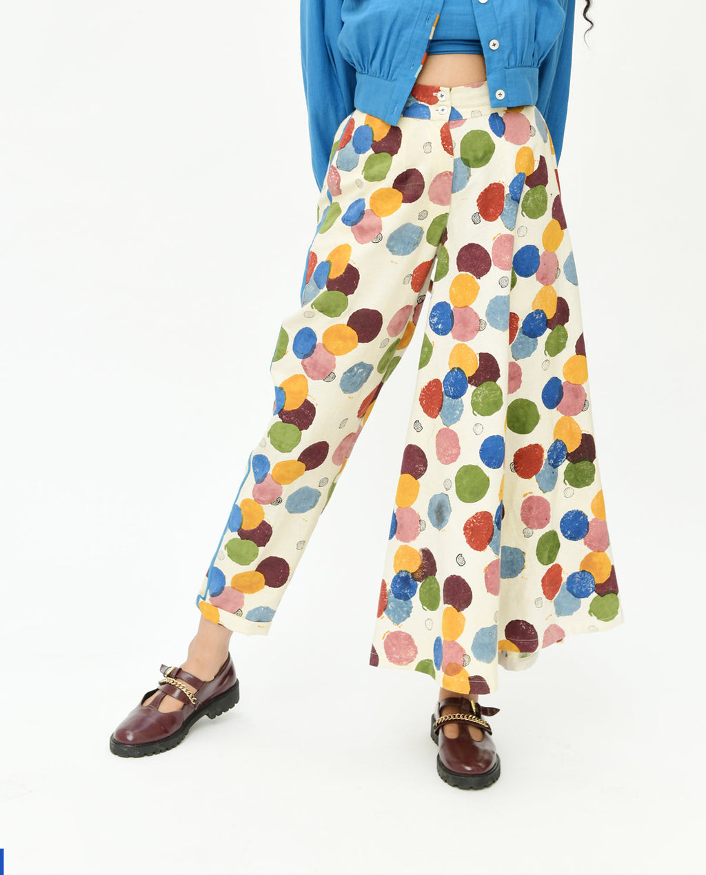 Polka Dot Printed Pant by Rias Jaipur with 100% Organic Cotton, Casual Wear, Handblock Printed, Handspun, Handwoven, Off-White, Pants, Polka Dots, Prints, Relaxed Fit, Void, Void by Rias Jaipur, Void Polka, Womenswear at Kamakhyaa for sustainable fashion