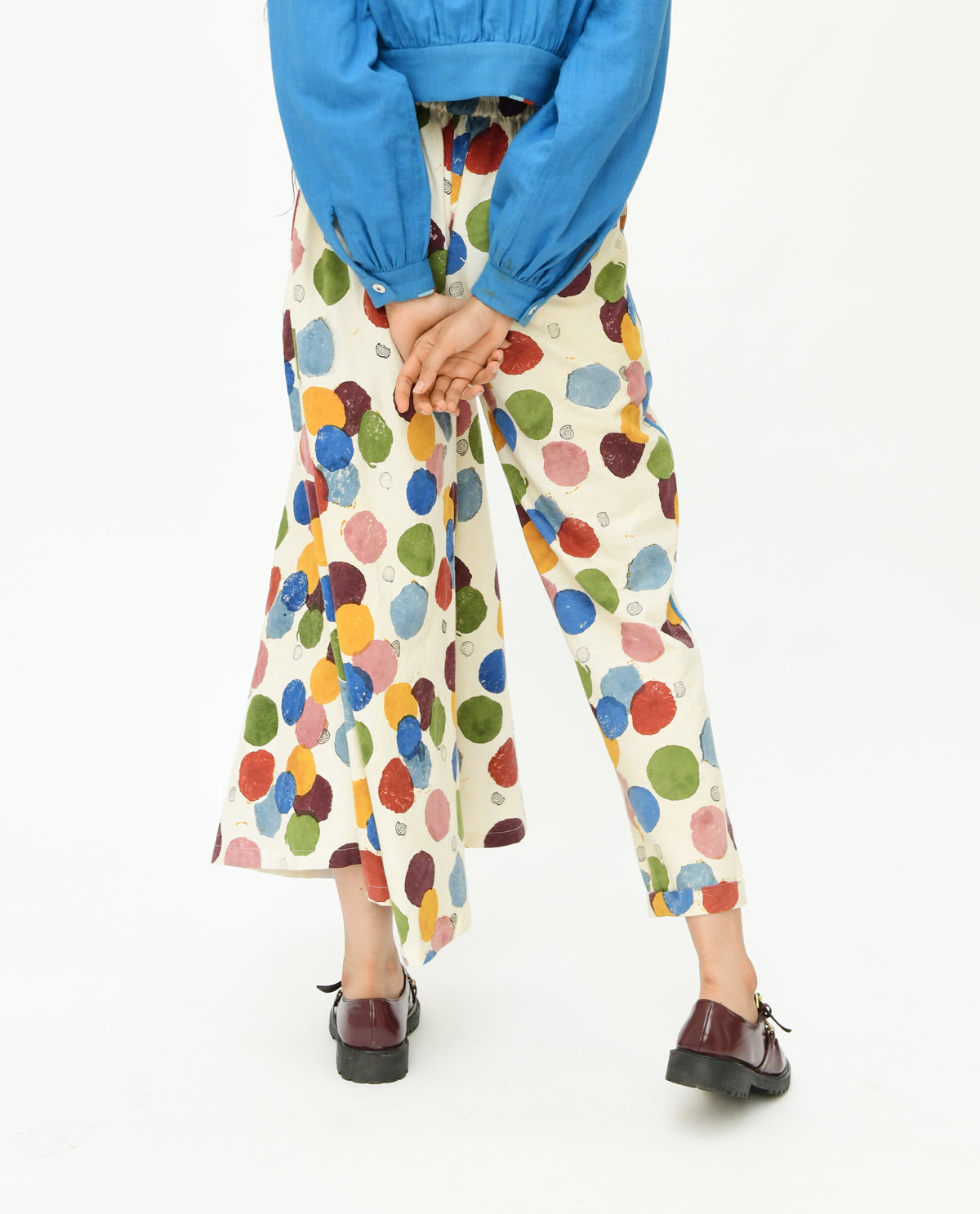 Polka Dot Printed Pant by Rias Jaipur with 100% Organic Cotton, Casual Wear, Handblock Printed, Handspun, Handwoven, Off-White, Pants, Polka Dots, Prints, Relaxed Fit, Void, Void by Rias Jaipur, Void Polka, Womenswear at Kamakhyaa for sustainable fashion