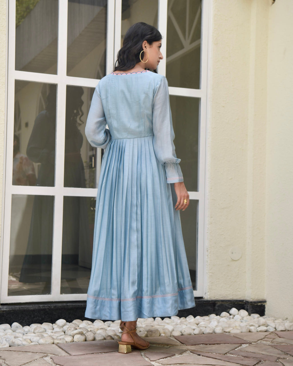 Blue Silk Maxi Dress by Taro with Blue, Dusk To Dawn by Taro, Embroidered, Evening Wear, July Sale, July Sale 2023, Maxi Dresses, Modal silk, Natural, Regular Fit, Silk, Womenswear at Kamakhyaa for sustainable fashion