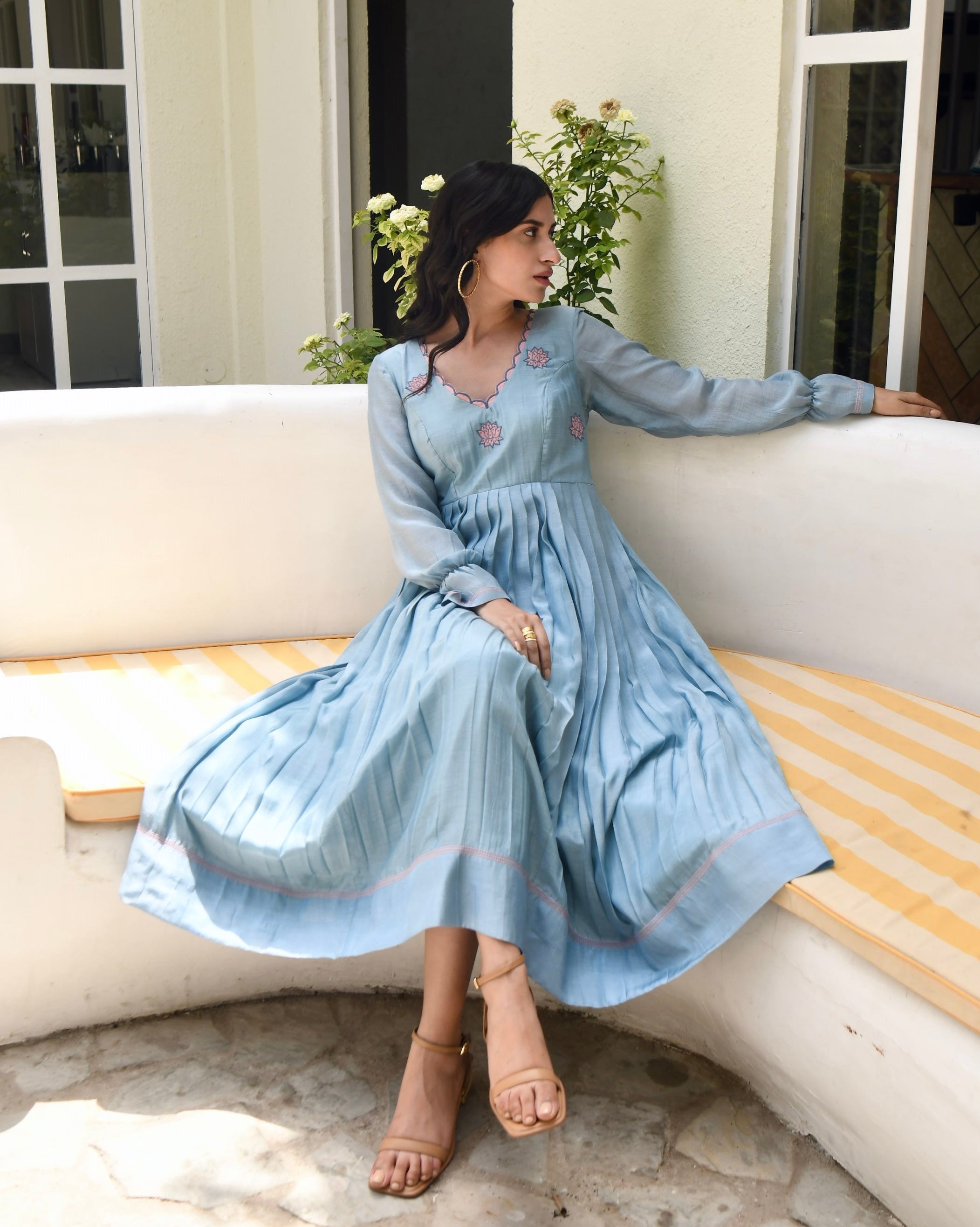 Blue Silk Maxi Dress by Taro with Blue, Dusk To Dawn by Taro, Embroidered, Evening Wear, July Sale, July Sale 2023, Maxi Dresses, Modal silk, Natural, Regular Fit, Silk, Womenswear at Kamakhyaa for sustainable fashion
