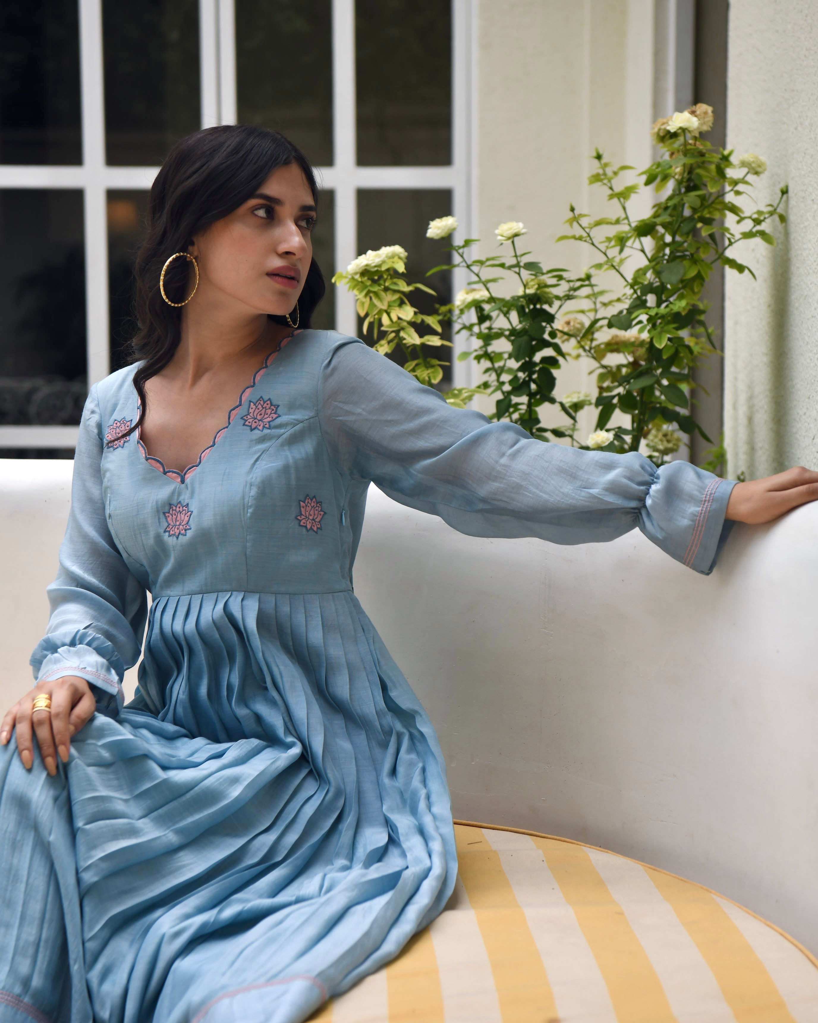 Blue Silk Maxi Dress by Taro with Blue, Dusk To Dawn by Taro, Embroidered, Evening Wear, July Sale, July Sale 2023, Maxi Dresses, Modal silk, Natural, Regular Fit, Silk, Womenswear at Kamakhyaa for sustainable fashion