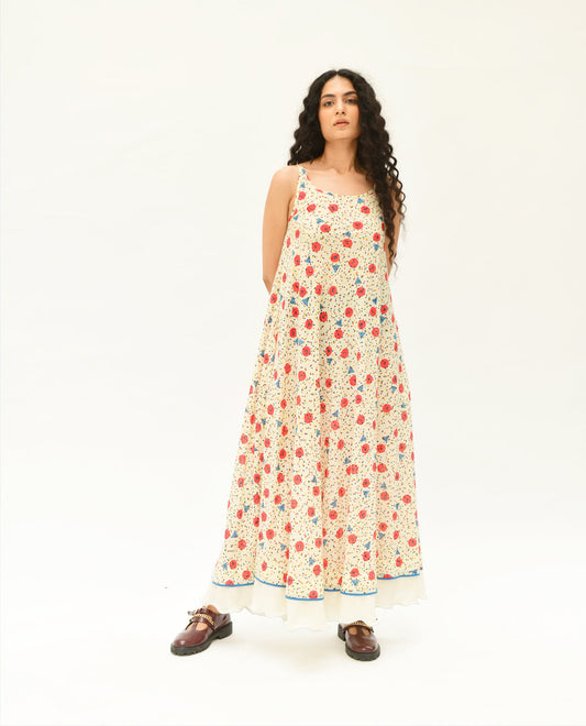 Multicolor Handblock Printed Maxi Dress by Rias Jaipur with 100% Organic Cotton, Casual Wear, Handblock Printed, Handspun, Handwoven, Maxi Dresses, Off-White, Prints, Relaxed Fit, Sleeveless Dresses, Void, Void by Rias Jaipur, Womenswear at Kamakhyaa for sustainable fashion