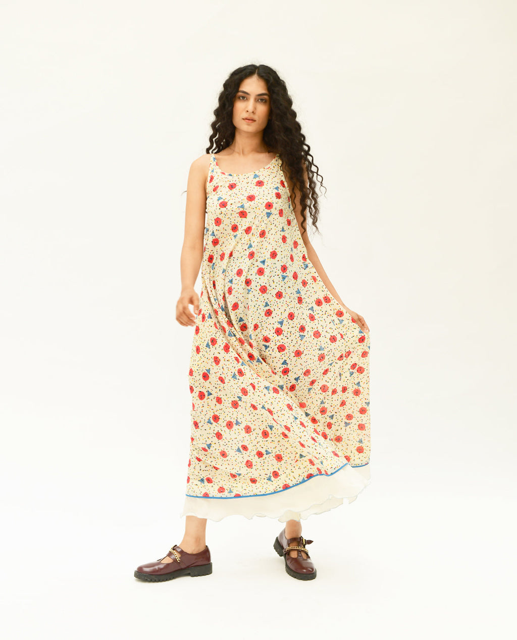 Multicolor Handblock Printed Maxi Dress by Rias Jaipur with 100% Organic Cotton, Casual Wear, Handblock Printed, Handspun, Handwoven, Maxi Dresses, Off-White, Prints, Relaxed Fit, Sleeveless Dresses, Void, Void by Rias Jaipur, Womenswear at Kamakhyaa for sustainable fashion