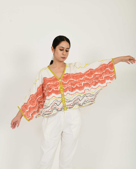 Multicolor Block Printed Oversized Top by Rias Jaipur with Azo Free Dye, Block Prints, Casual Wear, Cotton, Crop Tops, Multicolor, Organic Bamboo Fiber, Parat, Parat by Rias Jaipur, Relaxed Fit, Womenswear at Kamakhyaa for sustainable fashion