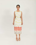 Side Cut Block Printed Dress by Rias Jaipur with Azo Free Dye, Bamboo, Block Prints, Casual Wear, Cotton, Midi Dresses, Parat, Parat by Rias Jaipur, Regular Fit, Sleeveless Dresses, White, Womenswear at Kamakhyaa for sustainable fashion