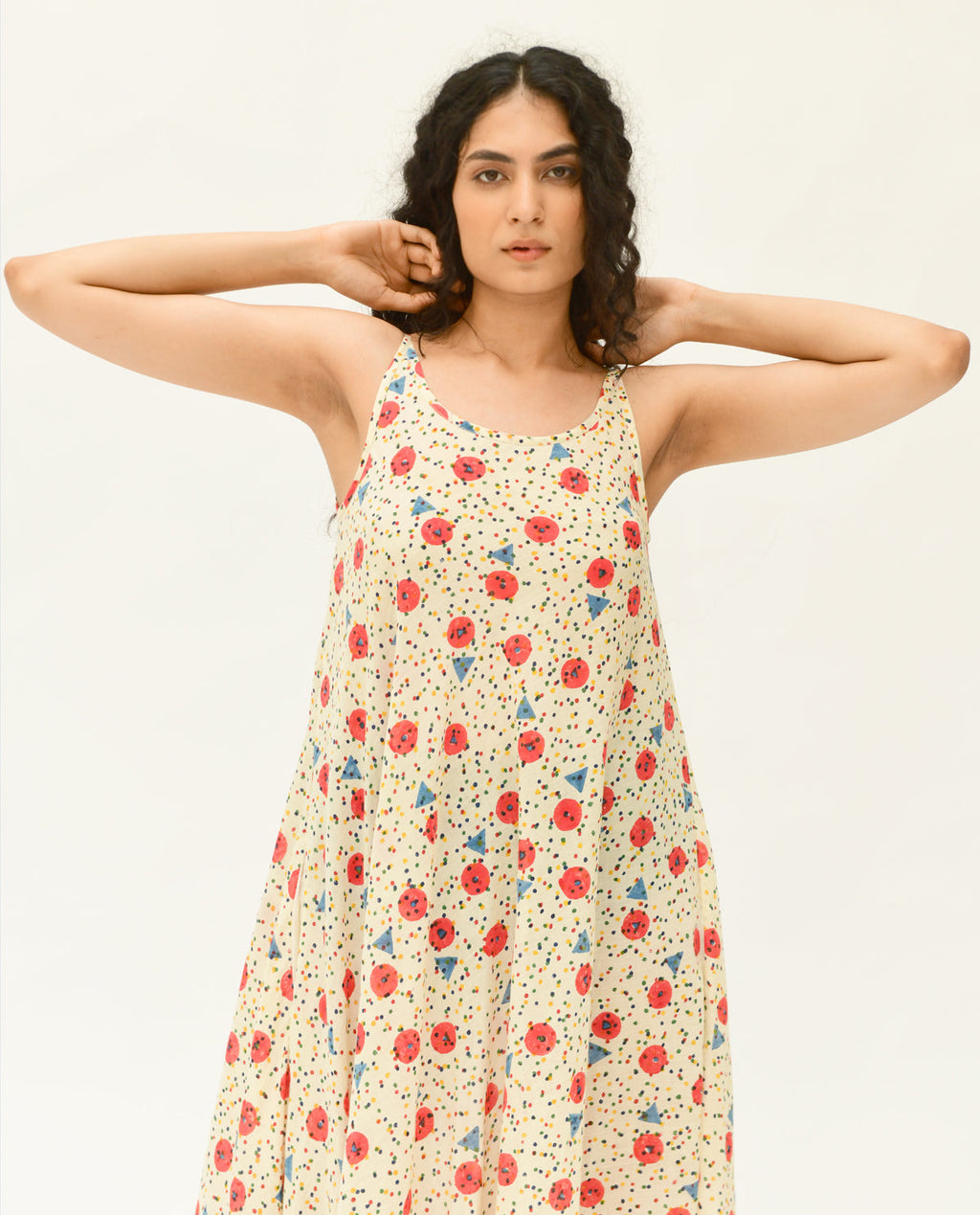 Multicolor Handblock Printed Maxi Dress by Rias Jaipur with 100% Organic Cotton, Casual Wear, Handblock Printed, Handspun, Handwoven, Maxi Dresses, Off-White, Prints, Relaxed Fit, Sleeveless Dresses, Void, Void by Rias Jaipur, Womenswear at Kamakhyaa for sustainable fashion