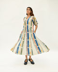 Multicolor Maxi Dress by Rias Jaipur with 100% Organic Cotton, Casual Wear, Handblock Printed, Handspun, Handwoven, Maxi Dresses, Midi Dresses, Off-White, Prints, Relaxed Fit, Stellar Print, Stripes, Void, Void by Rias Jaipur, Womenswear at Kamakhyaa for sustainable fashion