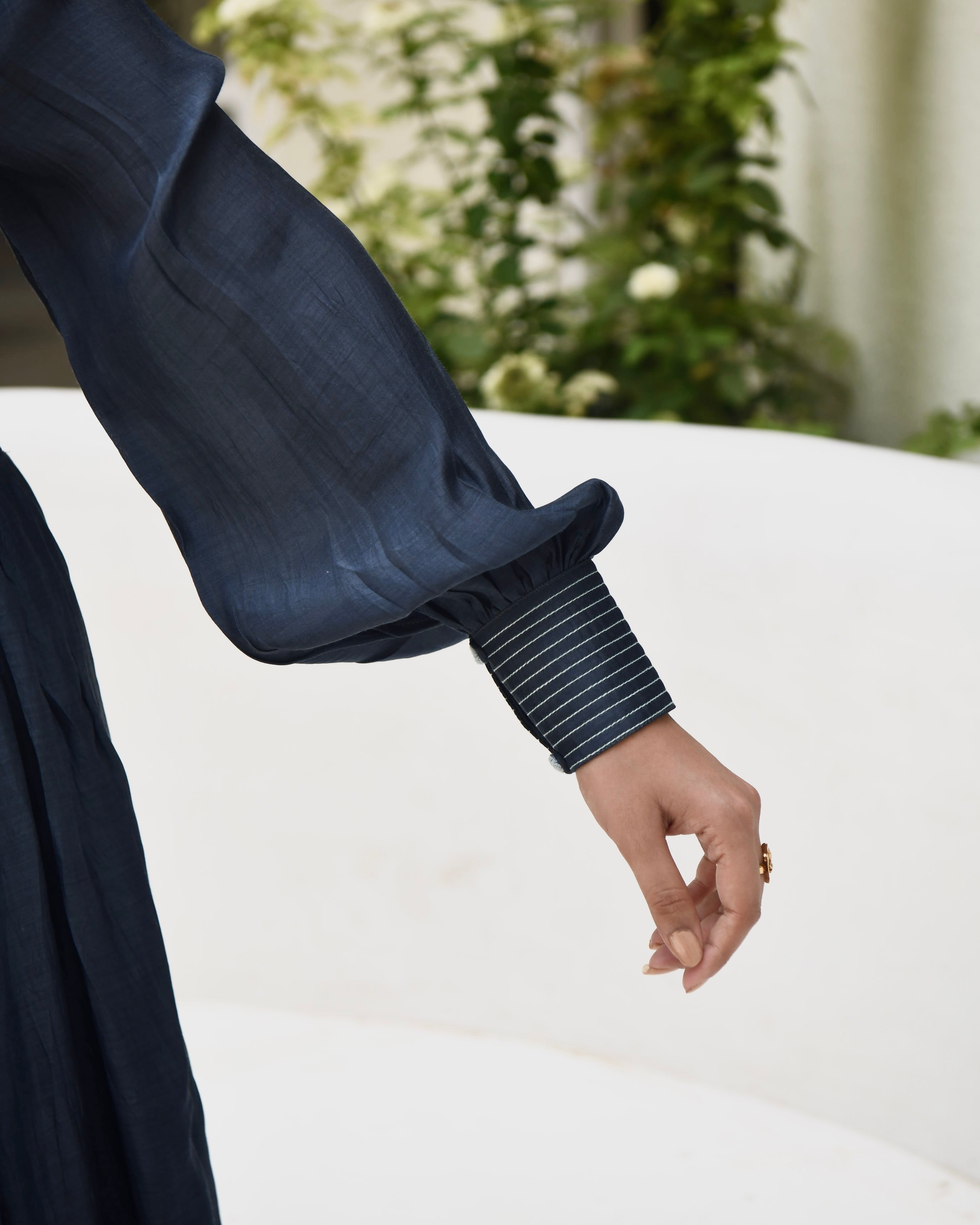 Blue Embroidered Silk Maxi Dress by Taro with Best Selling, Blue, Dusk To Dawn by Taro, Embroidered, Evening Wear, FB ADS JUNE, July Sale, July Sale 2023, Maxi Dresses, Modal silk, Natural, Regular Fit, Shirt Dresses, Silk, Womenswear at Kamakhyaa for sustainable fashion