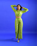 Green Cotton Co-ord Set by Rias Jaipur with Casual Wear, Co-ord Sets, Green, Handloom Cotton, Handspun, Handwoven, Hue, Regular Fit, Rias Hue by Rias Jaipur, Stripes, Travel, Travel Co-ords, Womenswear at Kamakhyaa for sustainable fashion