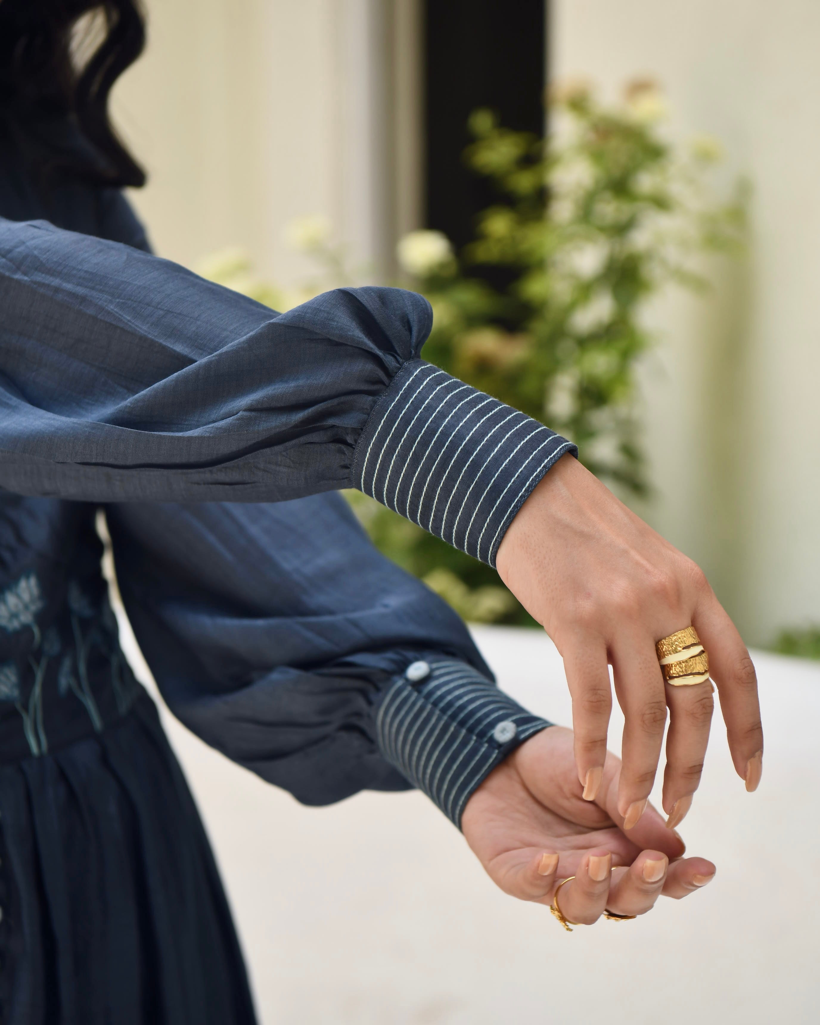 Blue Embroidered Silk Maxi Dress by Taro with Best Selling, Blue, Dusk To Dawn by Taro, Embroidered, Evening Wear, FB ADS JUNE, July Sale, July Sale 2023, Maxi Dresses, Modal silk, Natural, Regular Fit, Shirt Dresses, Silk, Womenswear at Kamakhyaa for sustainable fashion