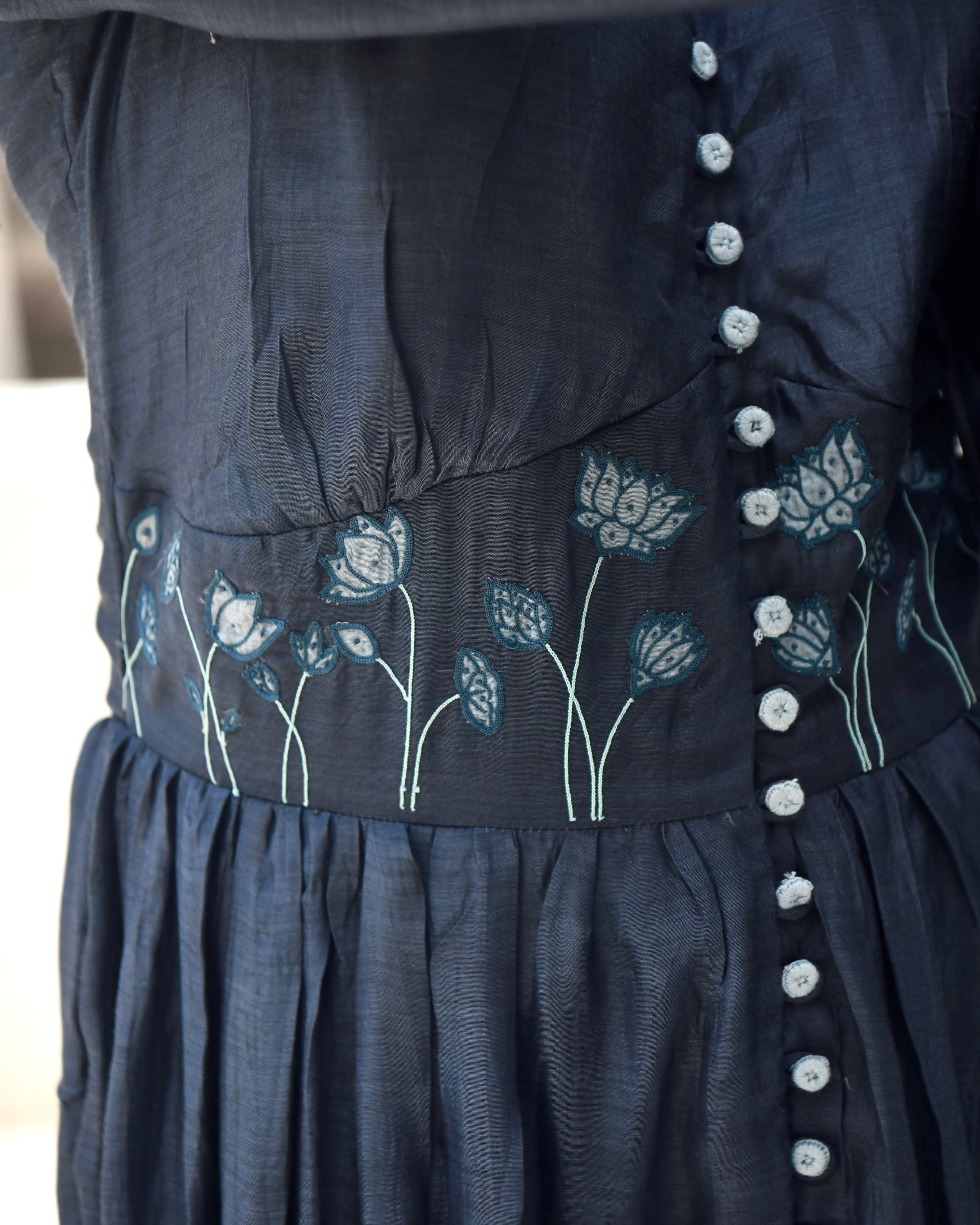 Blue Embroidered Silk Maxi Dress by Taro with Best Selling, Blue, Dusk To Dawn by Taro, Embroidered, Evening Wear, FB ADS JUNE, July Sale, July Sale 2023, Maxi Dresses, Modal silk, Natural, Regular Fit, Shirt Dresses, Silk, Womenswear at Kamakhyaa for sustainable fashion