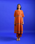 Orange Cotton Co-ord Set by Rias Jaipur with Casual Wear, Co-ord Sets, Handloom Cotton, Handspun, Handwoven, Hue, Orange, Regular Fit, Rias Hue by Rias Jaipur, Stripes, Travel, Travel Co-ords, Womenswear at Kamakhyaa for sustainable fashion