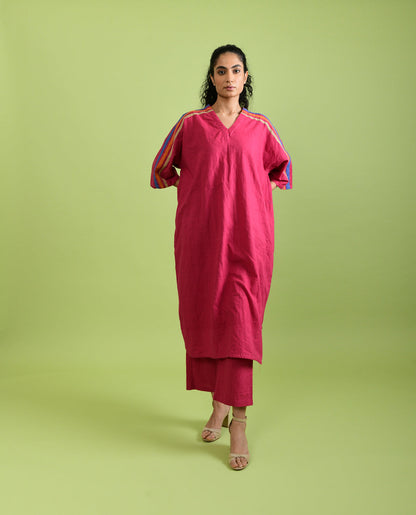 Viva Magenta Co-ord Set at Kamakhyaa by Rias Jaipur. This item is Best Selling, Casual Wear, Co-ord Sets, For Mother, For Mother W, Handloom Cotton, Handspun, Handwoven, Hue, Lounge Wear Co-ords, Pink, Regular Fit, Solids, Stripes, Womenswear