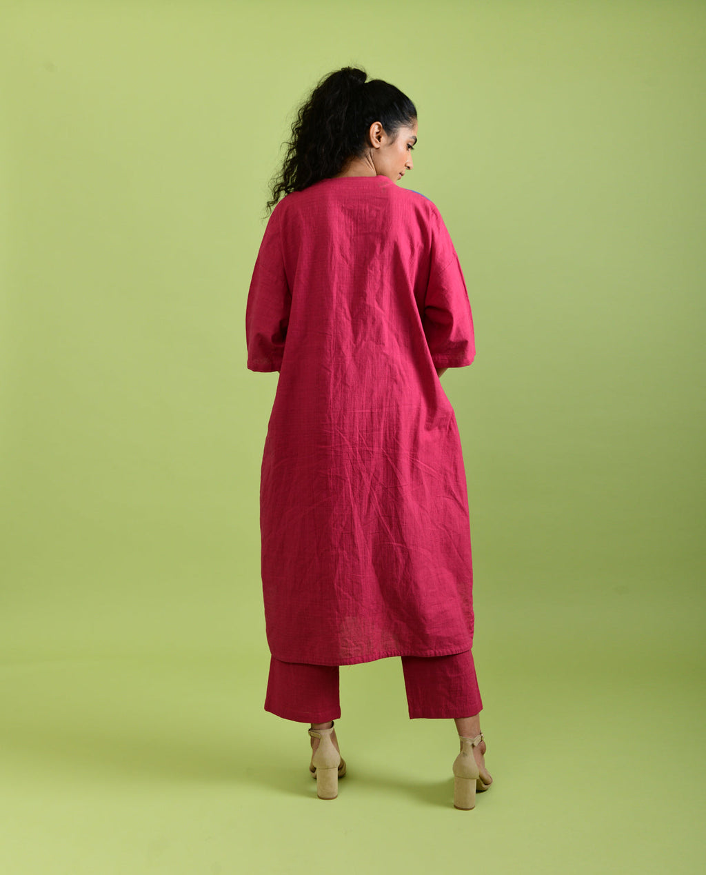 Viva Magenta Co-ord Set by Rias Jaipur with Best Selling, Casual Wear, Co-ord Sets, For Mother, For Mother W, Handloom Cotton, Handspun, Handwoven, Hue, Lounge Wear Co-ords, Pink, Regular Fit, Rias Hue by Rias Jaipur, Solids, Stripes, Womenswear at Kamakhyaa for sustainable fashion
