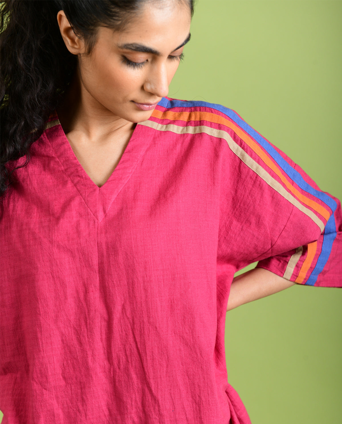 Viva Magenta Co-ord Set at Kamakhyaa by Rias Jaipur. This item is Best Selling, Casual Wear, Co-ord Sets, For Mother, For Mother W, Handloom Cotton, Handspun, Handwoven, Hue, Lounge Wear Co-ords, Pink, Regular Fit, Solids, Stripes, Womenswear