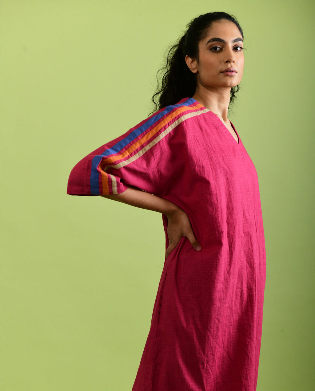 Viva Magenta Co-ord Set by Rias Jaipur with Best Selling, Casual Wear, Co-ord Sets, For Mother, For Mother W, Handloom Cotton, Handspun, Handwoven, Hue, Lounge Wear Co-ords, Pink, Regular Fit, Rias Hue by Rias Jaipur, Solids, Stripes, Womenswear at Kamakhyaa for sustainable fashion