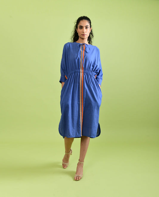 Purple Solid Midi Dress by Rias Jaipur with Best Selling, Casual Wear, Handloom Cotton, Handspun, Handwoven, Hue, Midi Dresses, Purple, Regular Fit, Rias Hue by Rias Jaipur, Shirt Dresses, Solids, Stripes, Womenswear at Kamakhyaa for sustainable fashion