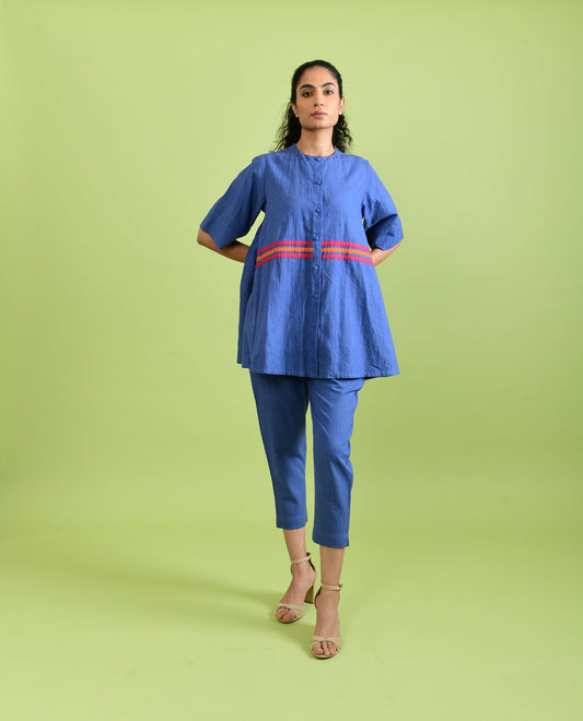 Handloom Cotton Co-ord Set by Rias Jaipur with Best Selling, Casual Wear, Co-ord Sets, For Mother, For Mother W, Handloom Cotton, Handspun, Handwoven, Hue, Office Wear Co-ords, Purple, Regular Fit, Rias Hue by Rias Jaipur, Solids, Stripes, Travel, Travel Co-ords, Womenswear at Kamakhyaa for sustainable fashion