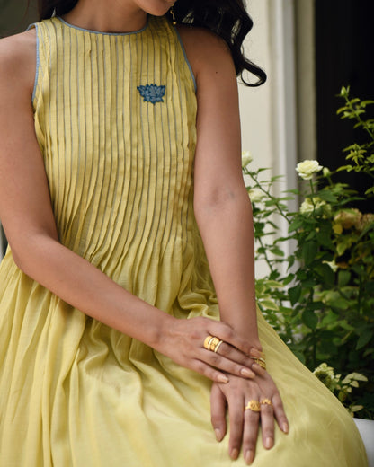 Yellow Embroidered Silk Maxi Dress by Taro with Bangalore Silk, Best Selling, Dusk To Dawn by Taro, Embroidered, Evening Wear, FB ADS JUNE, Halter Neck Dresses, July Sale, July Sale 2023, Maxi Dresses, Natural, Regular Fit, Silk, Womenswear, Yellow at Kamakhyaa for sustainable fashion