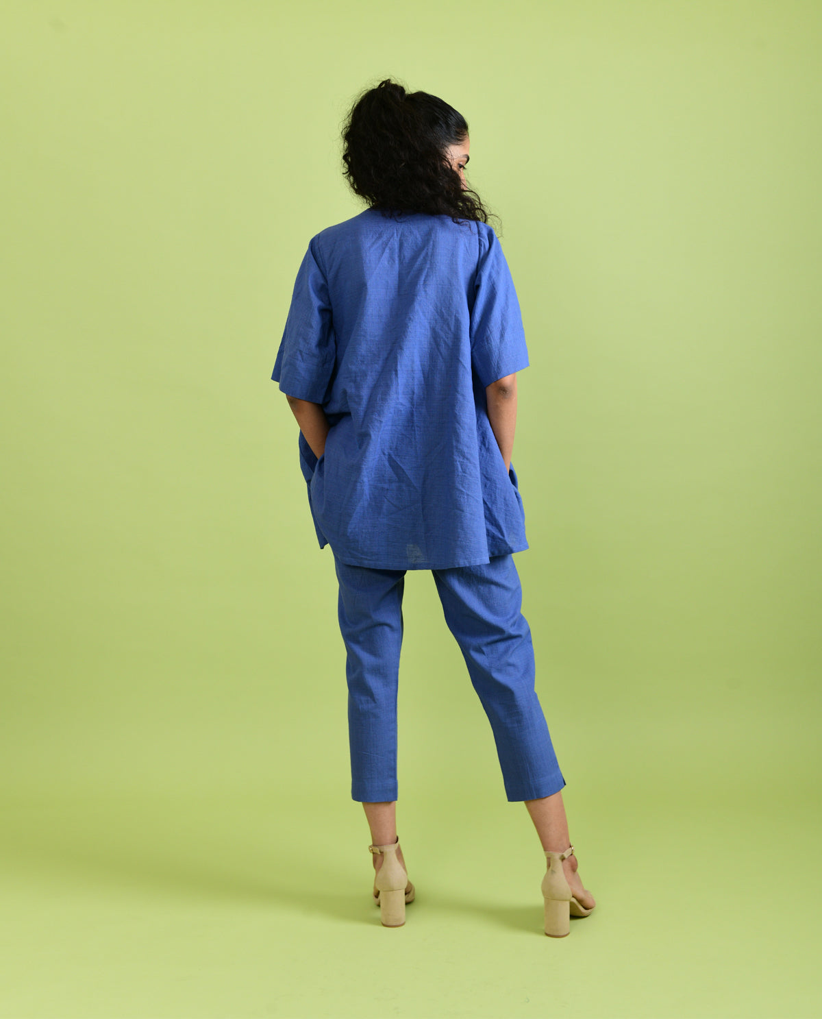 Handloom Cotton Co-ord Set by Rias Jaipur with Best Selling, Casual Wear, Co-ord Sets, For Mother, For Mother W, Handloom Cotton, Handspun, Handwoven, Hue, Office Wear Co-ords, Purple, Regular Fit, Rias Hue by Rias Jaipur, Solids, Stripes, Travel, Travel Co-ords, Womenswear at Kamakhyaa for sustainable fashion