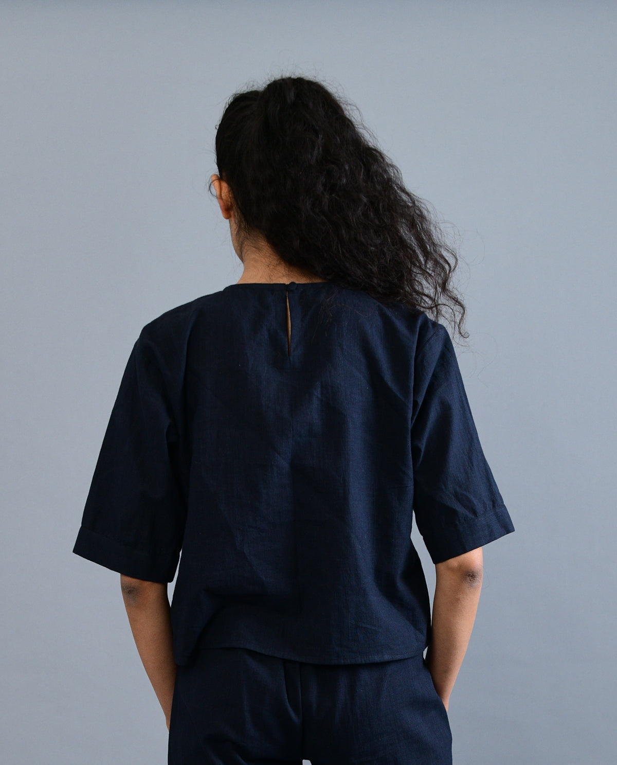 Black Cotton Crop Top by Rias Jaipur with Black, Casual Wear, Crop Tops, For Siblings, Handloom Cotton, Handspun, Handwoven, Hue, Regular Fit, Rias Hue by Rias Jaipur, Solids, Stripes, Womenswear at Kamakhyaa for sustainable fashion