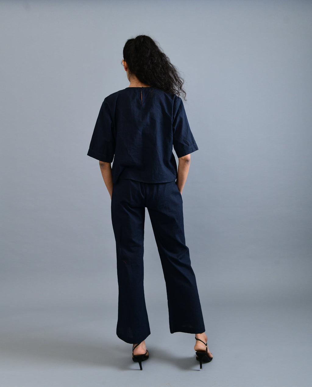 Black Solid Co-ord Set by Rias Jaipur with Black, Casual Wear, Co-ord Sets, Handloom Cotton, Handspun, Handwoven, Hue, Office, Office Wear Co-ords, Regular Fit, Rias Hue by Rias Jaipur, Solids, Stripes, Womenswear at Kamakhyaa for sustainable fashion