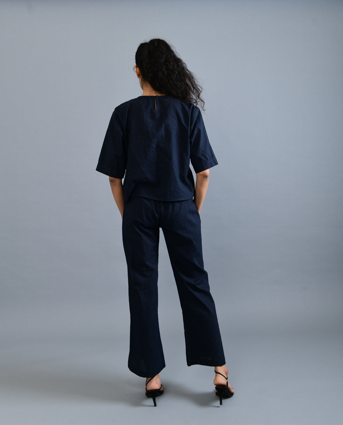 Black Solid Co-ord Set by Rias Jaipur with Black, Casual Wear, Co-ord Sets, Handloom Cotton, Handspun, Handwoven, Hue, Office, Office Wear Co-ords, Regular Fit, Rias Hue by Rias Jaipur, Solids, Stripes, Womenswear at Kamakhyaa for sustainable fashion