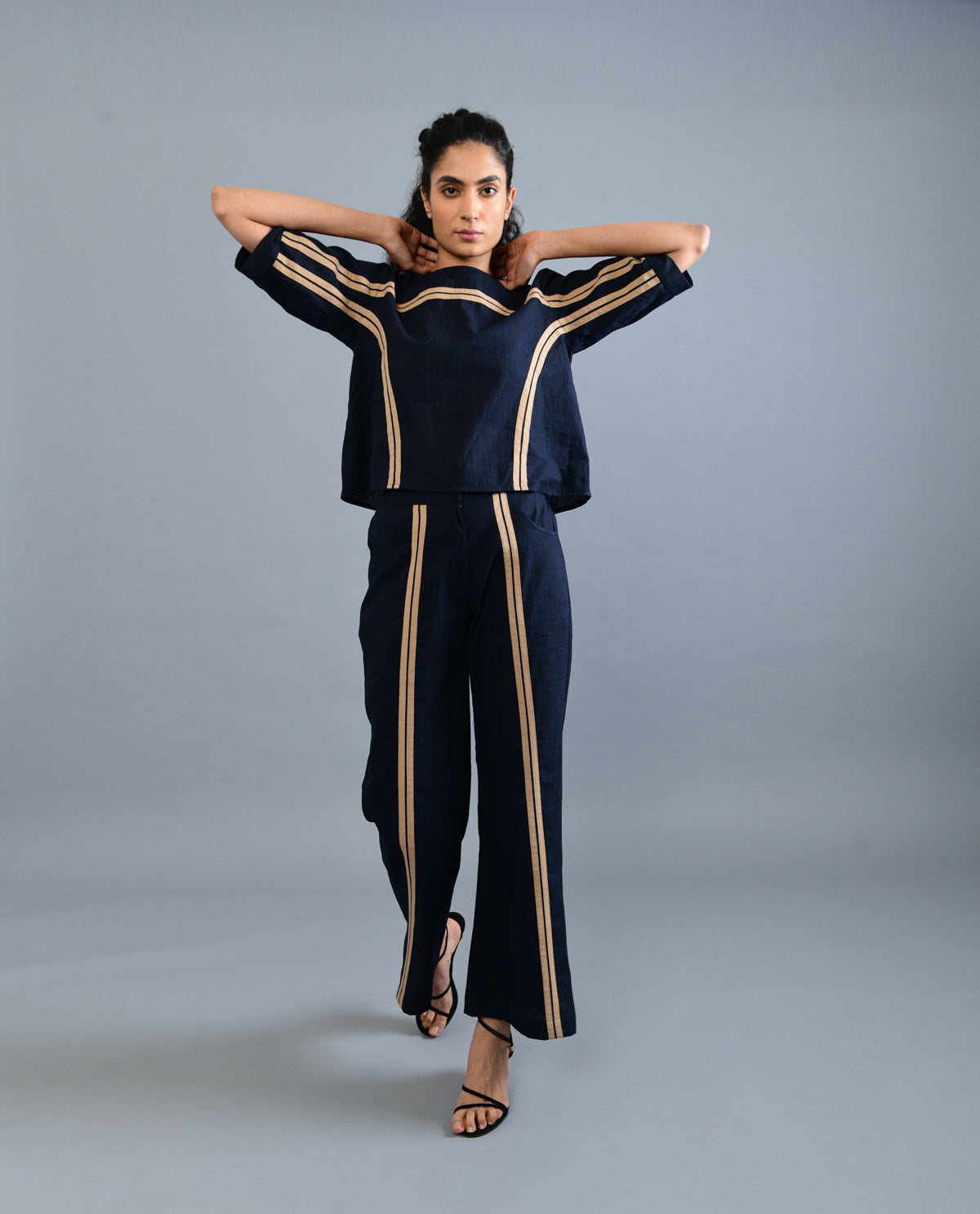Black Solid Co-ord Set by Rias Jaipur with Black, Casual Wear, Co-ord Sets, Handloom Cotton, Handspun, Handwoven, Hue, Office, Office Wear Co-ords, Regular Fit, Rias Hue by Rias Jaipur, Solids, Stripes, Womenswear at Kamakhyaa for sustainable fashion