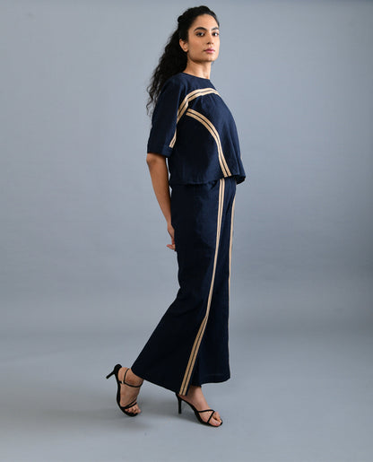 Black Handloom Cotton Pant by Rias Jaipur with Black, Casual Wear, Handloom Cotton, Handspun, Handwoven, Hue, Pants, Regular Fit, Rias Hue by Rias Jaipur, Solids, Stripes, Womenswear at Kamakhyaa for sustainable fashion