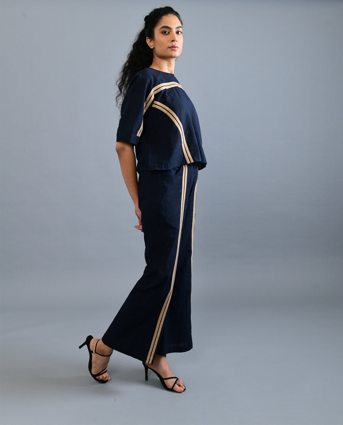 Black Solid Co-ord Set by Rias Jaipur with Black, Casual Wear, Co-ord Sets, Handloom Cotton, Handspun, Handwoven, Hue, Office, Office Wear Co-ords, Regular Fit, Rias Hue by Rias Jaipur, Solids, Stripes, Womenswear at Kamakhyaa for sustainable fashion