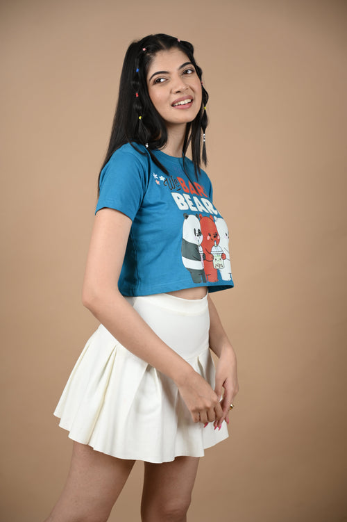 Bare Bears 100% Cotton Crop Blue T-shirt by Unfussy with 100% cotton, Blue, Casual Wear, Crop Tops, Organic, Oversized Fit, Printed, Shirts, T-Shirts, Unfussy, Unisex, Womenswear at Kamakhyaa for sustainable fashion