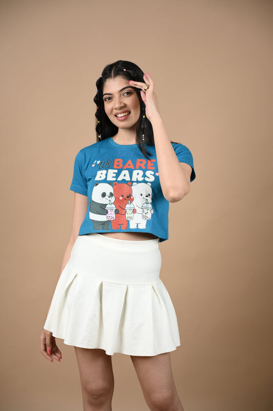 Bare Bears 100% Cotton Crop Blue T-shirt by Unfussy with 100% cotton, Blue, Casual Wear, Crop Tops, Organic, Oversized Fit, Printed, Shirts, T-Shirts, Unfussy, Unisex, Womenswear at Kamakhyaa for sustainable fashion