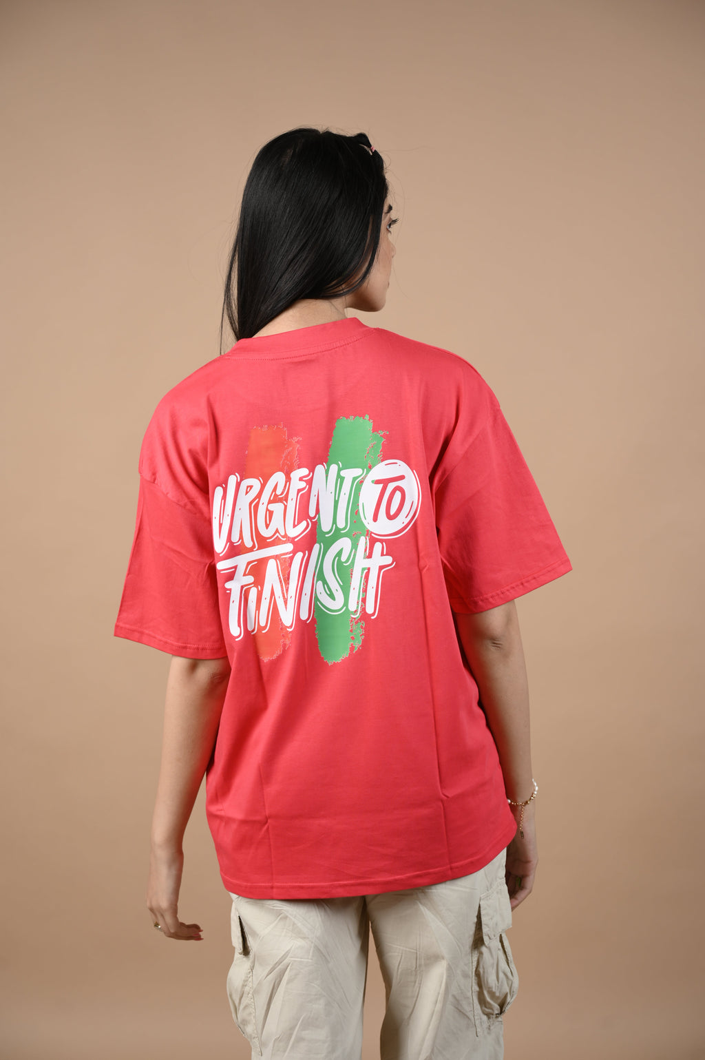 It's Urgent 100% Cotton Oversized Red T-shirt by Unfussy with 100% cotton, Casual Wear, Organic, Oversized Fit, Printed, Red, T-Shirts, Unfussy, Unisex, Womenswear at Kamakhyaa for sustainable fashion