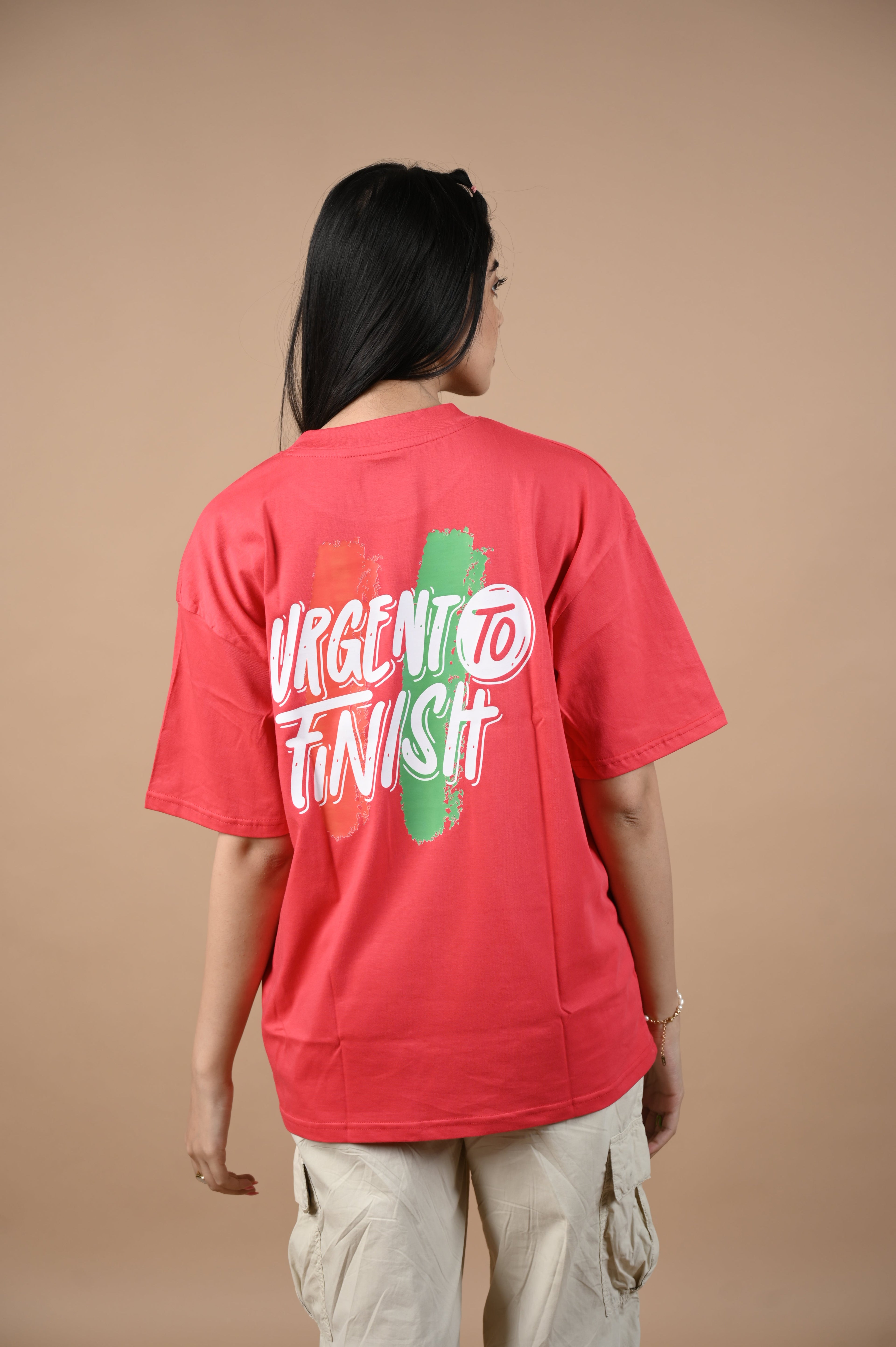 It's Urgent 100% Cotton Oversized Red T-shirt by Unfussy with 100% cotton, Casual Wear, Organic, Oversized Fit, Printed, Red, T-Shirts, Unfussy, Unisex, Womenswear at Kamakhyaa for sustainable fashion