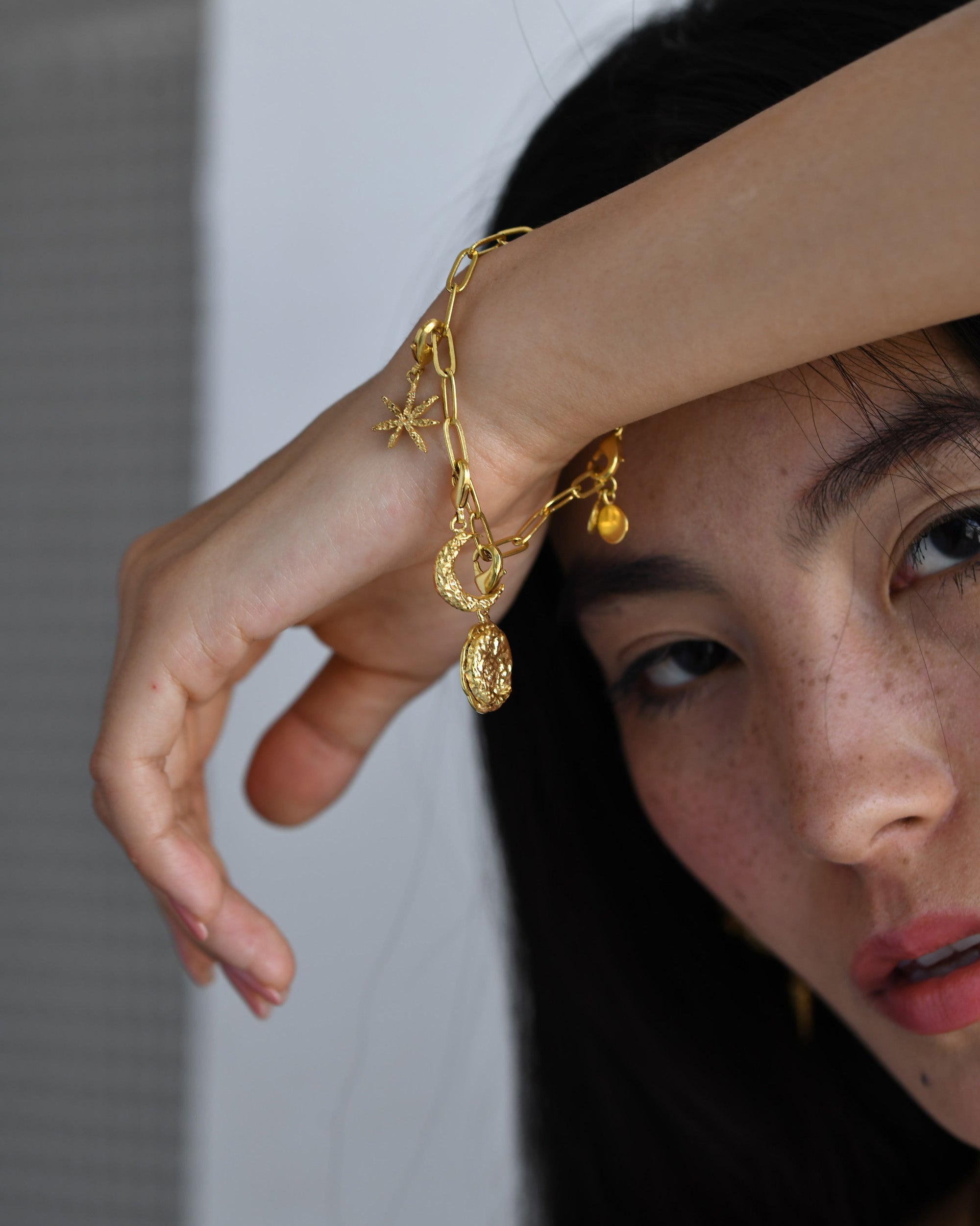 Gold Brass Linked Bracelets by The Loom Art with Add Ons, Bracelets, Brass, Cosmic Dream by The Loom Art, Fashion Jewellery, For Daughter, Free Size, Gold, Gold Plated, jewelry, Less than $50, Natural, Products less than $25, Textured at Kamakhyaa for sustainable fashion