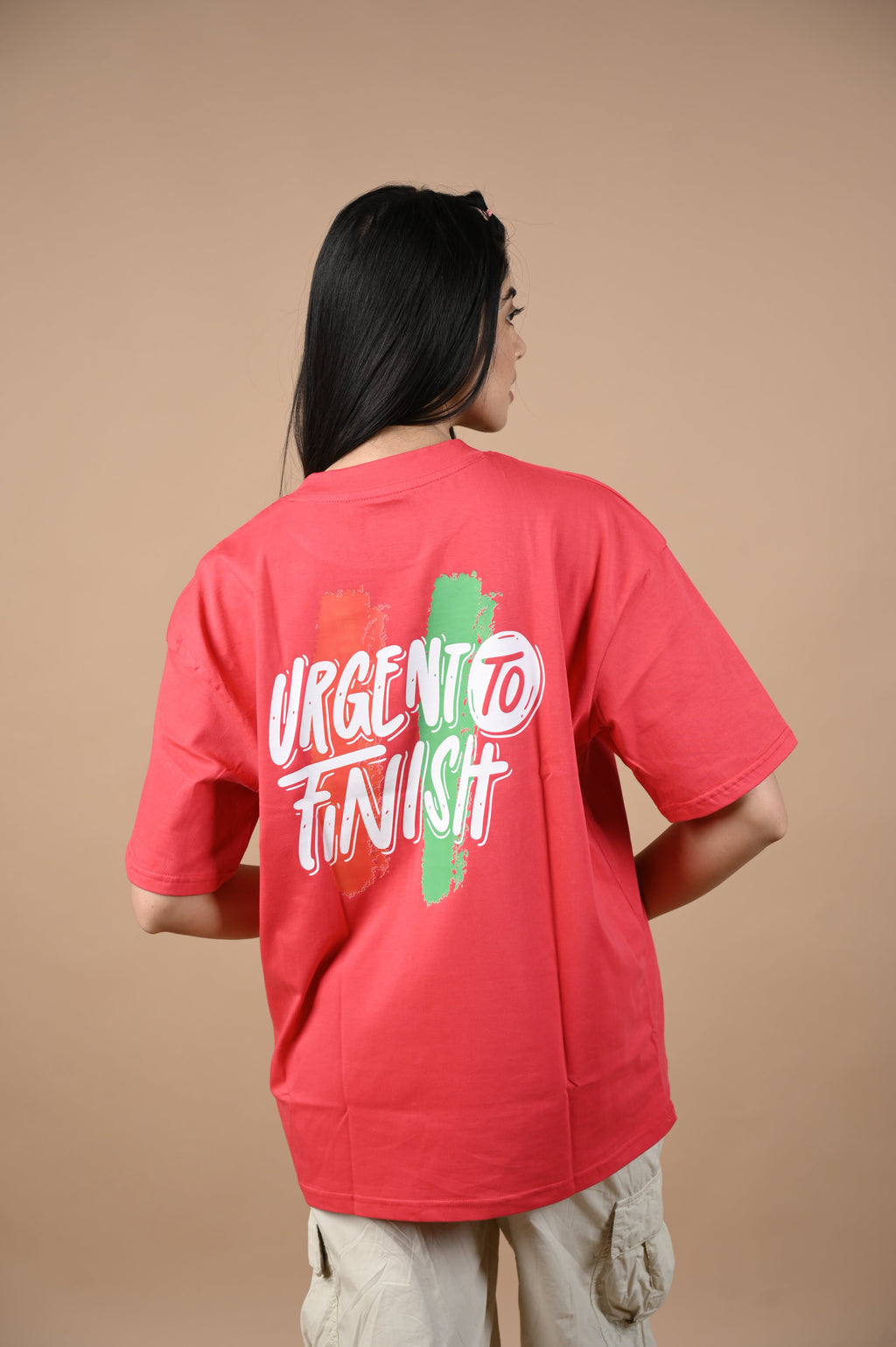 It's Urgent 100% Cotton Oversized Red T-shirt by Unfussy with 100% cotton, Casual Wear, Organic, Oversized Fit, Printed, Red, T-Shirts, Unfussy, Unisex, Womenswear at Kamakhyaa for sustainable fashion