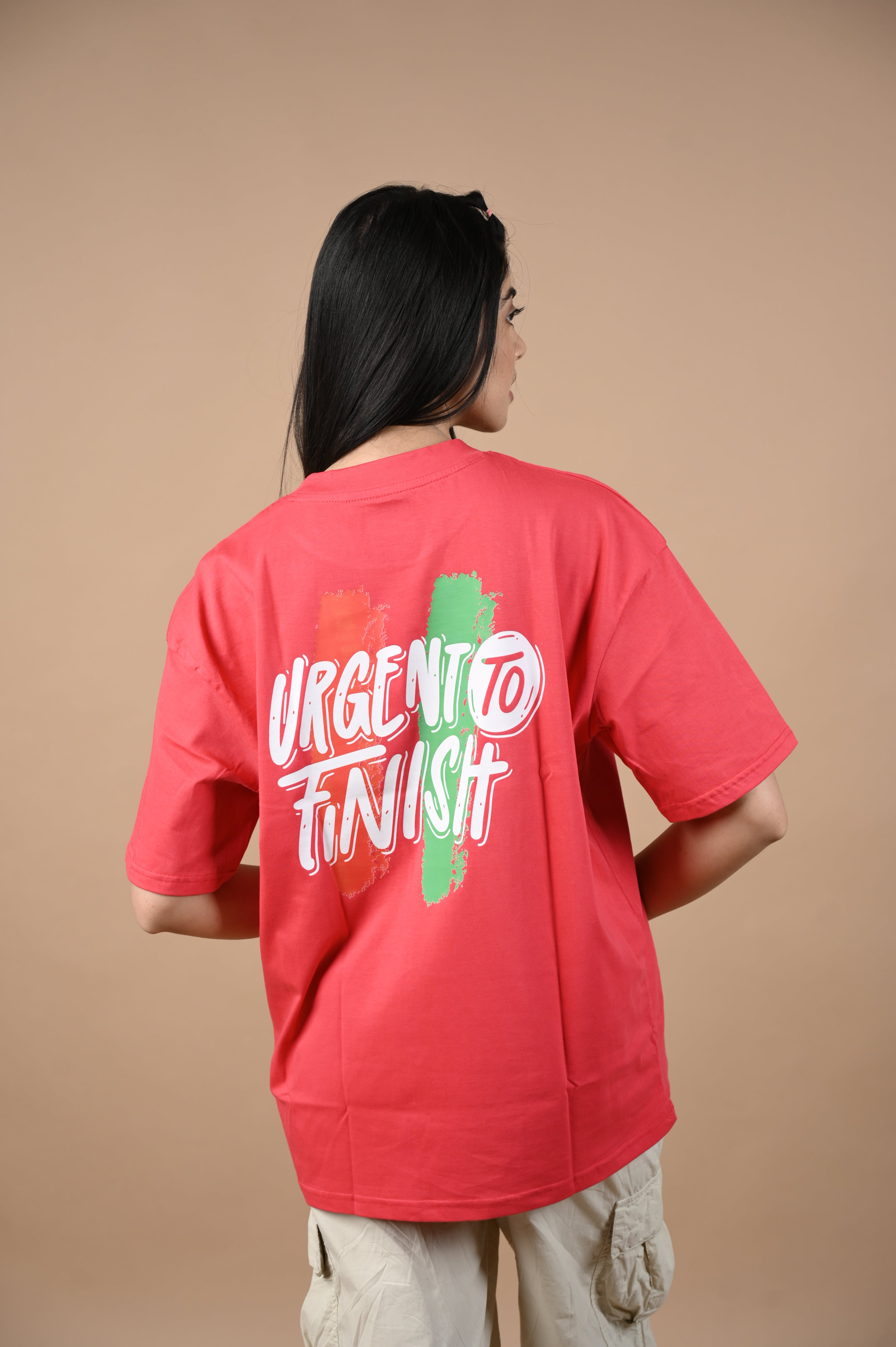 It's Urgent 100% Cotton Oversized Red T-shirt by Unfussy with 100% cotton, Casual Wear, Organic, Oversized Fit, Printed, Red, T-Shirts, Unfussy, Unisex, Womenswear at Kamakhyaa for sustainable fashion