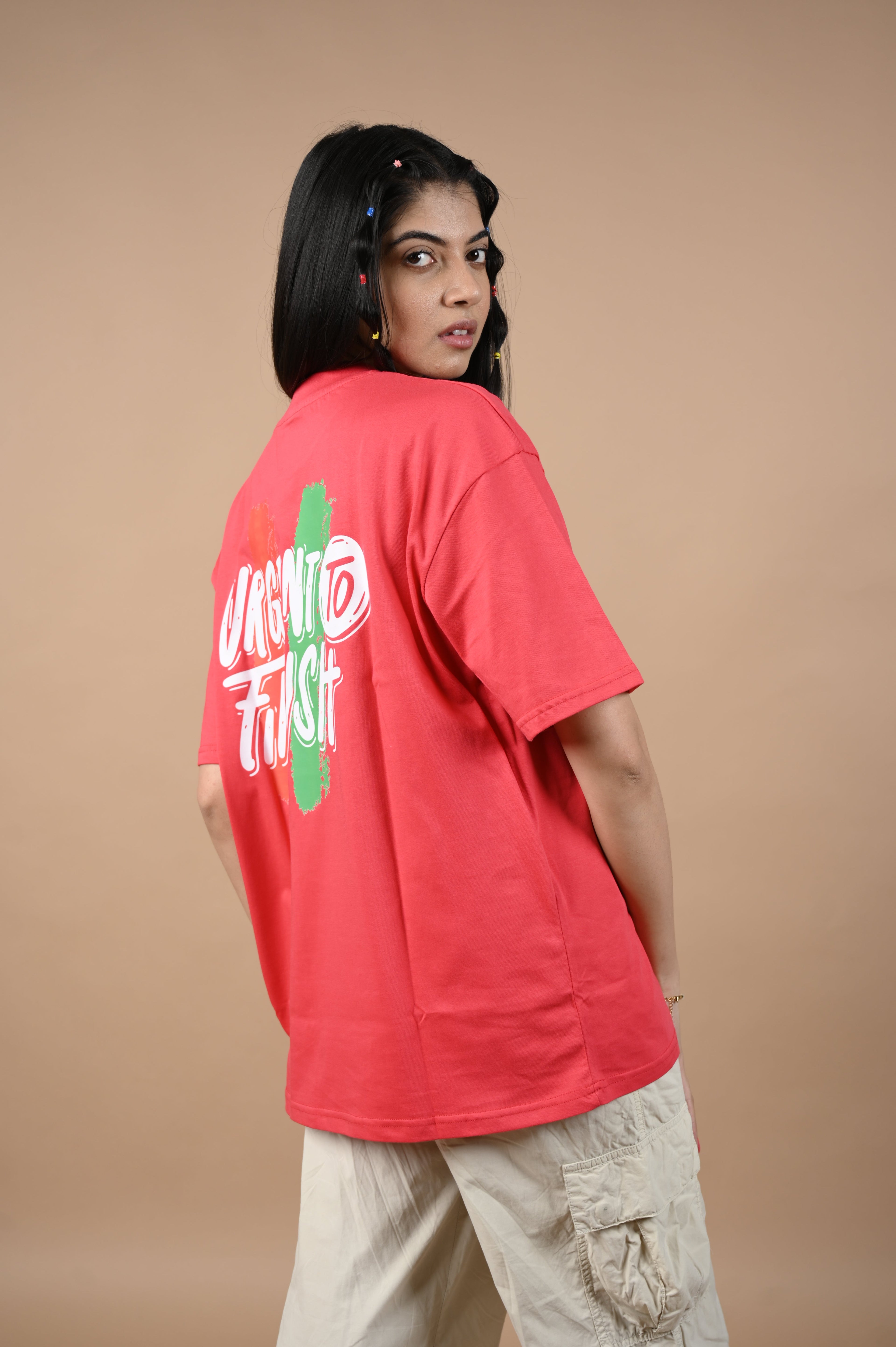 It's Urgent 100% Cotton Oversized Red T-shirt by Unfussy with 100% cotton, Casual Wear, Organic, Oversized Fit, Printed, Red, T-Shirts, Unfussy, Unisex, Womenswear at Kamakhyaa for sustainable fashion