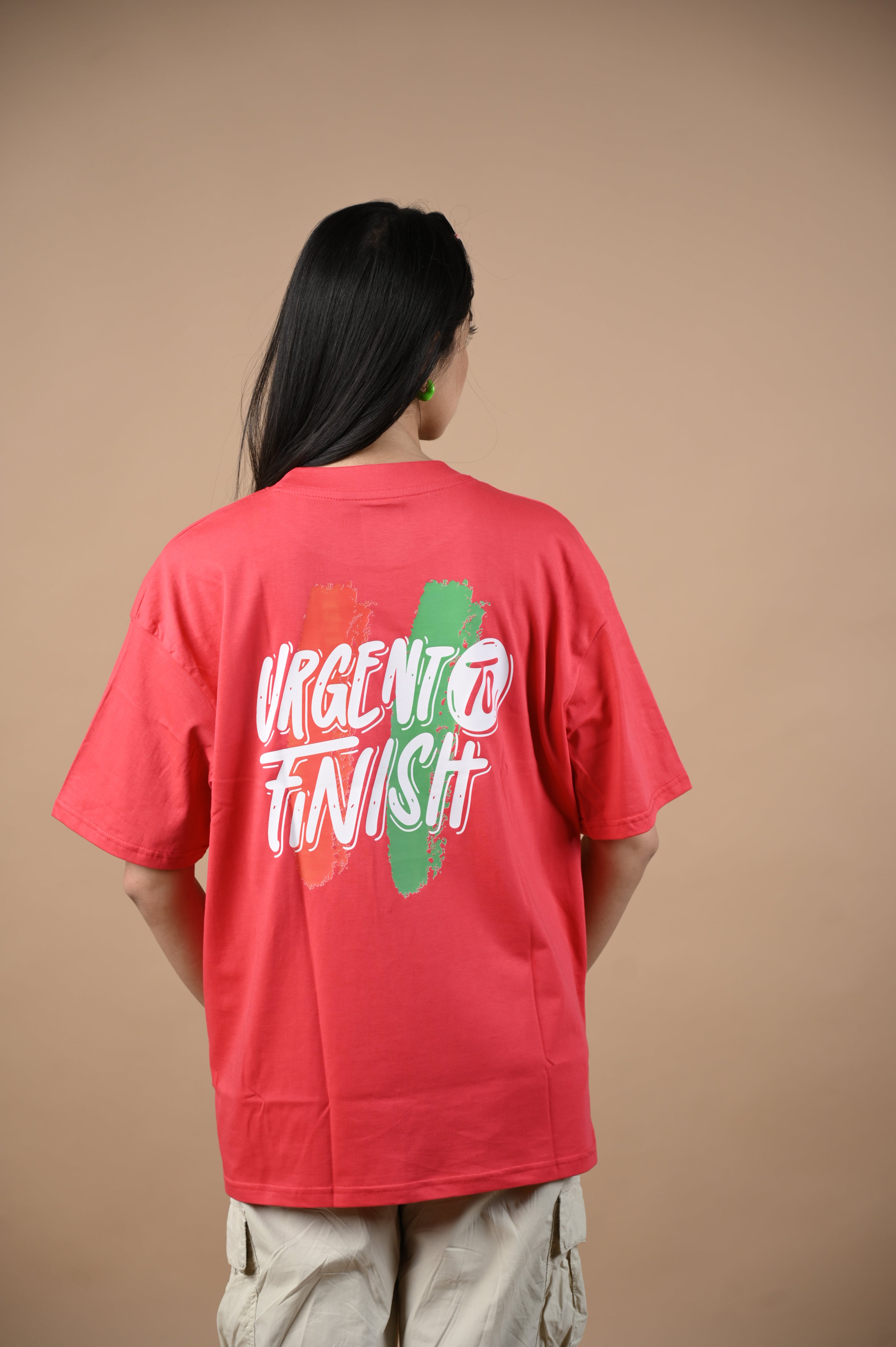 It's Urgent 100% Cotton Oversized Red T-shirt by Unfussy with 100% cotton, Casual Wear, Organic, Oversized Fit, Printed, Red, T-Shirts, Unfussy, Unisex, Womenswear at Kamakhyaa for sustainable fashion