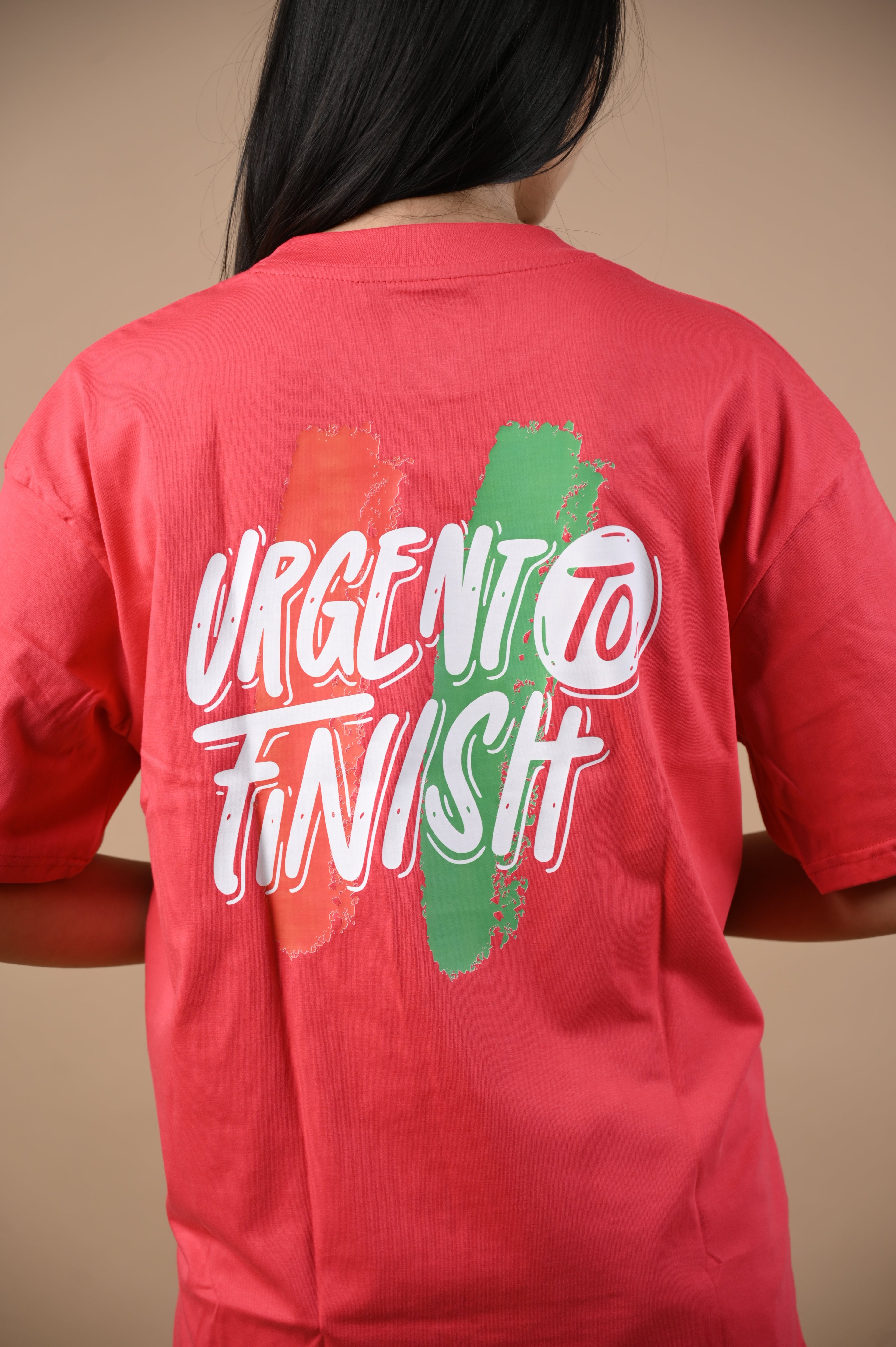 It's Urgent 100% Cotton Oversized Red T-shirt by Unfussy with 100% cotton, Casual Wear, Organic, Oversized Fit, Printed, Red, T-Shirts, Unfussy, Unisex, Womenswear at Kamakhyaa for sustainable fashion