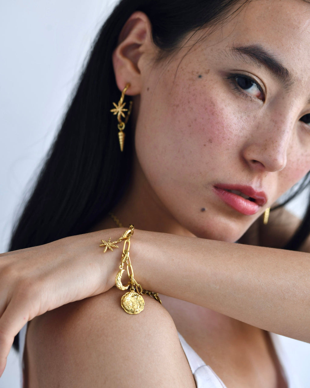 Gold Brass Linked Bracelets by The Loom Art with Add Ons, Bracelets, Brass, Cosmic Dream by The Loom Art, Fashion Jewellery, For Daughter, Free Size, Gold, Gold Plated, jewelry, Less than $50, Natural, Products less than $25, Textured at Kamakhyaa for sustainable fashion