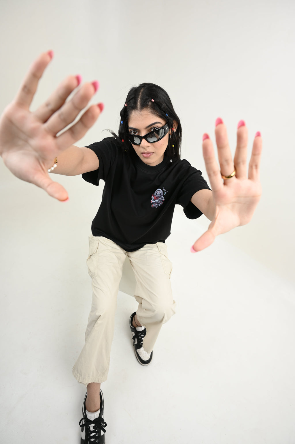 Astronaut 100% Cotton Oversized Black T-shirt by Unfussy with 100% cotton, Black, Casual Wear, Organic, Oversized Fit, Printed, T-Shirts, Unfussy, Unisex, Womenswear at Kamakhyaa for sustainable fashion