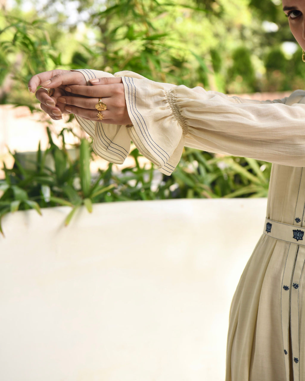 Brown Embroidered Silk Maxi Dress by Taro with Bangalore Silk, Dusk To Dawn by Taro, Embroidered, Evening Wear, July Sale, July Sale 2023, Maxi Dresses, Natural, Regular Fit, Silk, White, Womenswear at Kamakhyaa for sustainable fashion