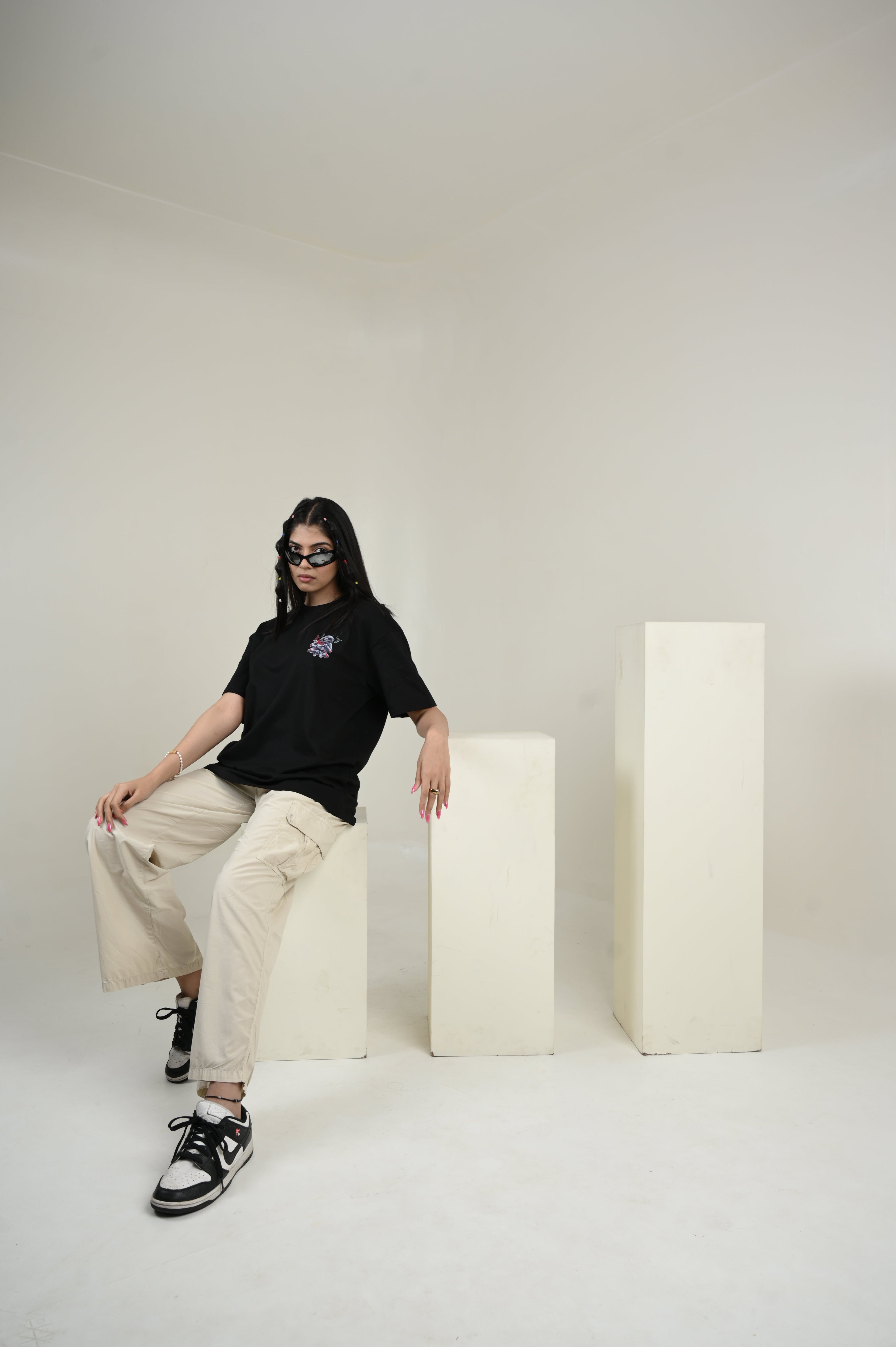 Astronaut 100% Cotton Oversized Black T-shirt by Unfussy with 100% cotton, Black, Casual Wear, Organic, Oversized Fit, Printed, T-Shirts, Unfussy, Unisex, Womenswear at Kamakhyaa for sustainable fashion