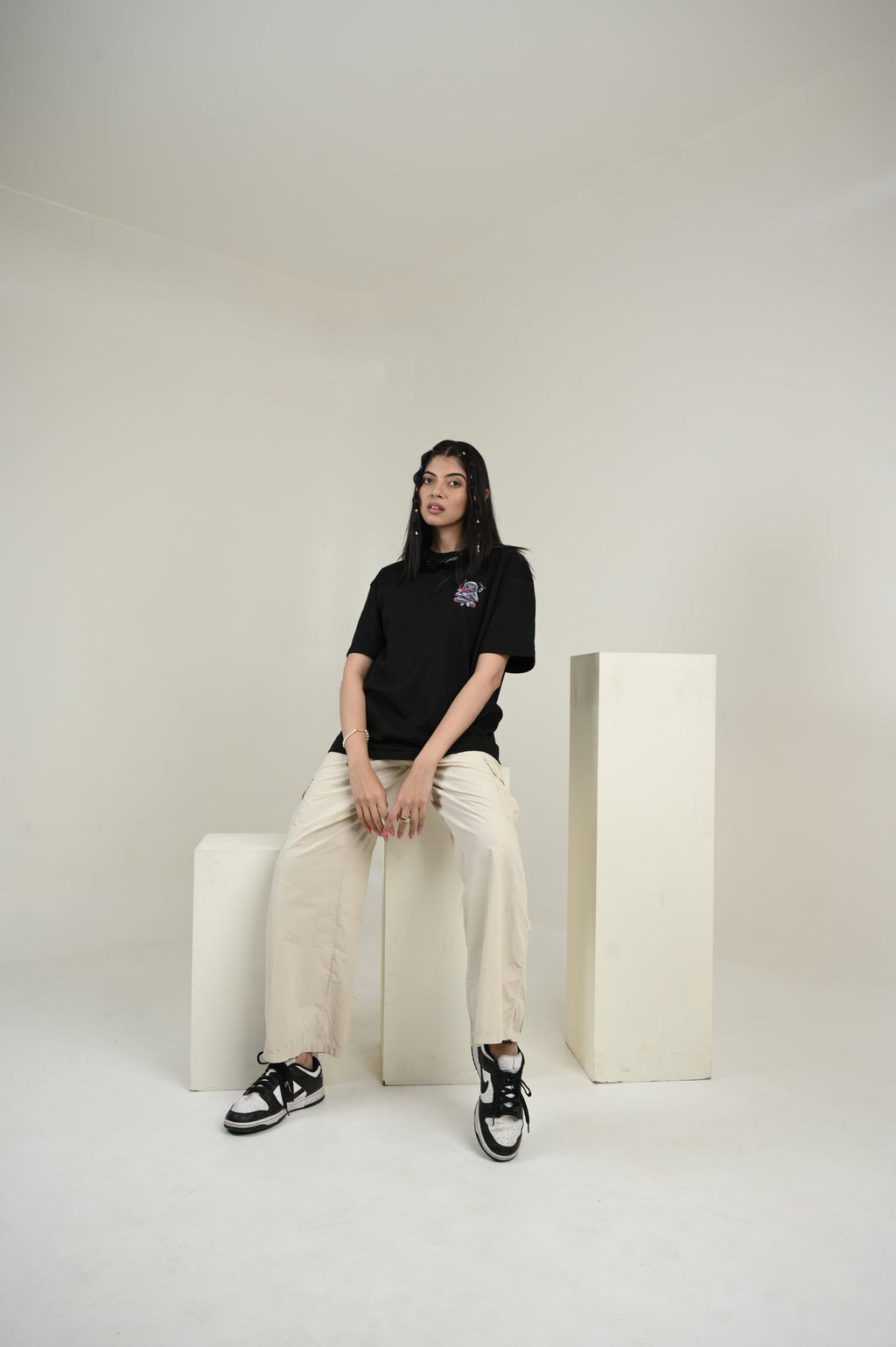 Astronaut 100% Cotton Oversized Black T-shirt by Unfussy with 100% cotton, Black, Casual Wear, Organic, Oversized Fit, Printed, T-Shirts, Unfussy, Unisex, Womenswear at Kamakhyaa for sustainable fashion