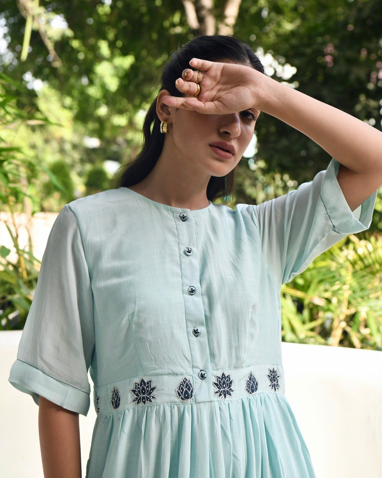 Blue Silk Midi Dress by Taro with Bangalore Silk, Blue, Dusk To Dawn by Taro, Embroidered, Evening Wear, Indo-Western, July Sale, July Sale 2023, Midi Dresses, Natural, Regular Fit, Womenswear at Kamakhyaa for sustainable fashion